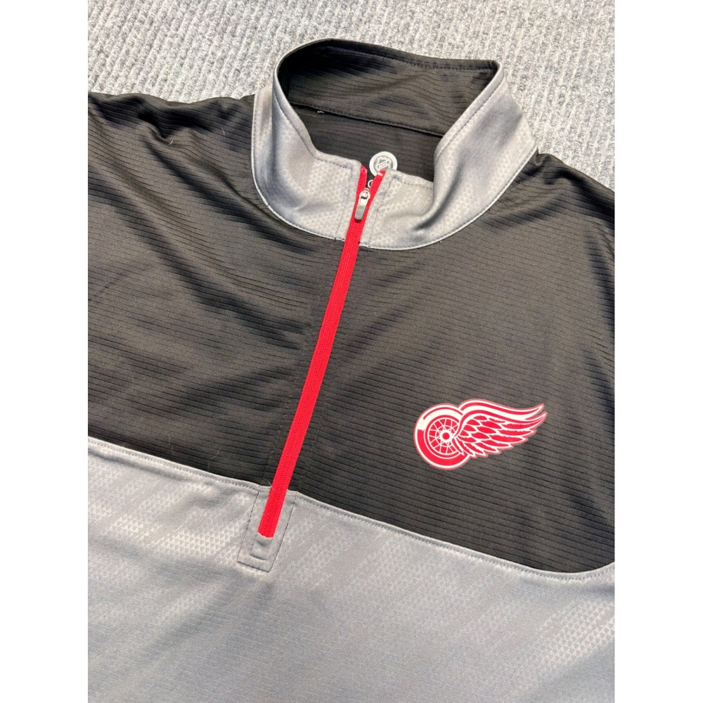 NHL Detroit Red Wings Mens Gray Black Quarter Zip Pullover Medium